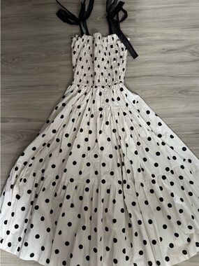 En Saison White Maxi Dress with Black Polka Dots and Black Tie Straps